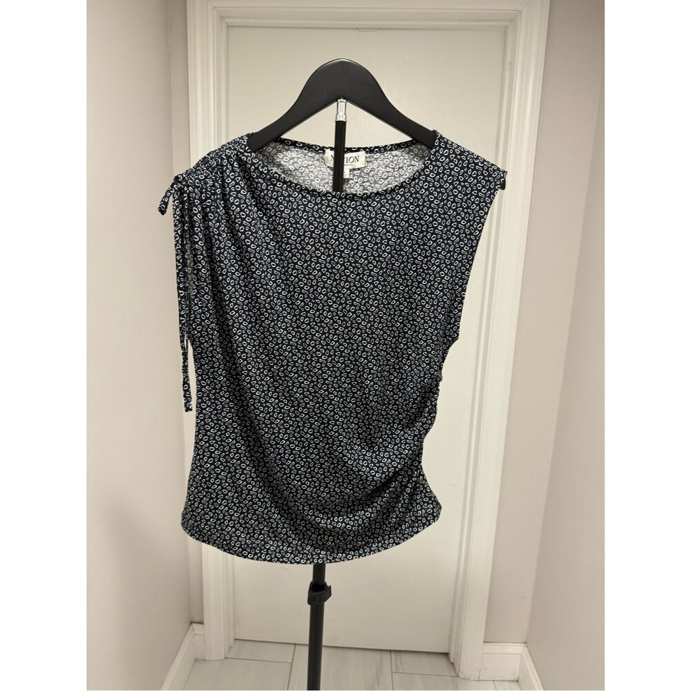 Nation LTD Julie Shoulder Tie Top Navy and White